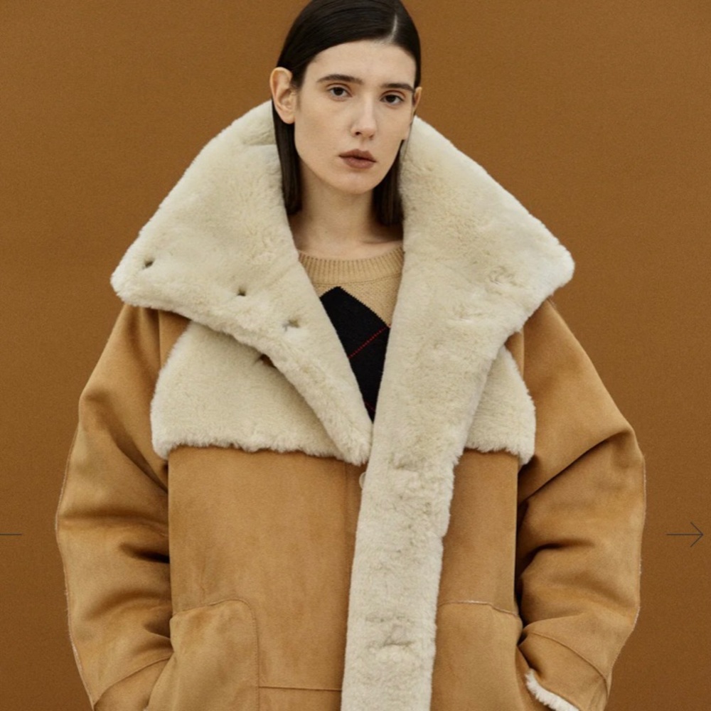 Like New Cozy Faux Fur Reversible Coat in Camel